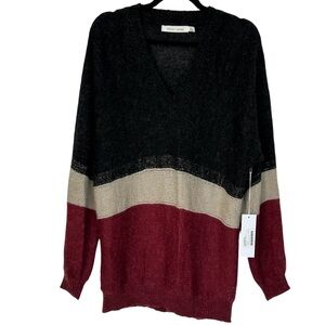 BISHOP + YOUNG NWT! Women’s Oversized‎ Sweater Acrylic Wool Colorblock Blk/Red L